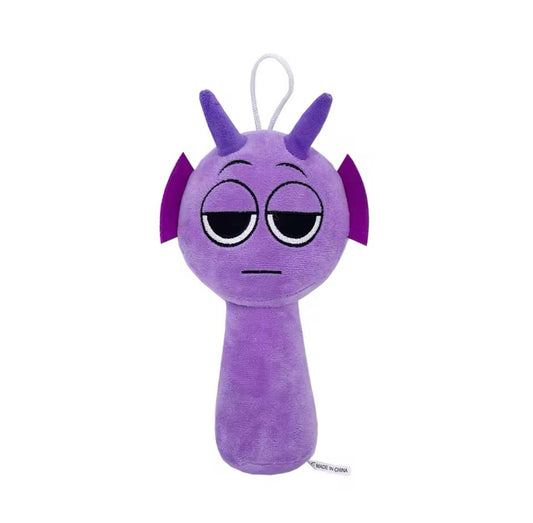 Durple The Sprunki Purple plush toy with a sad expression on a white background