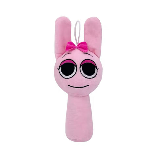 Pinki The Sprunki Plush Pink plush toy with a bow on a white background