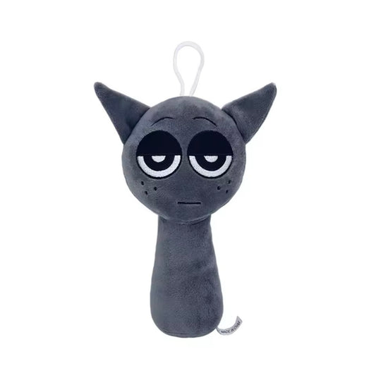Gray The Sprunki Plush toy with cartoon face and ears on a white background