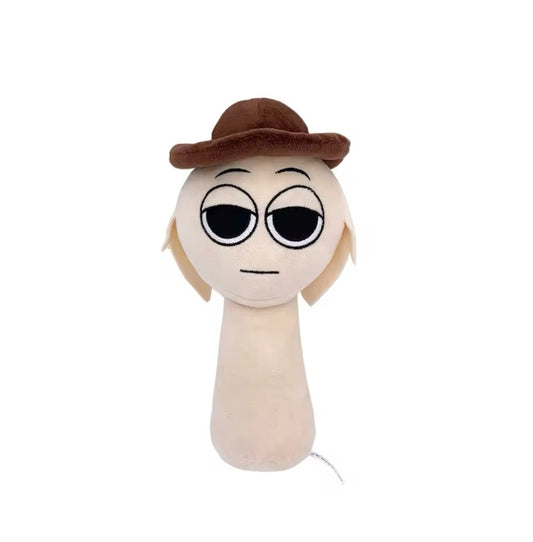 Sprunki Tunner Plush toy with a face, sunglasses, and a hat on a white background