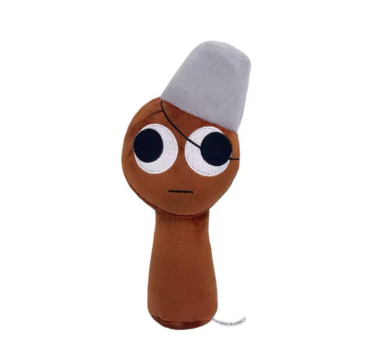 Brud The Sprunki Plush toy resembling a stylized poop emoji with a gray hat on a white background