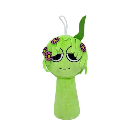Vineria The Sprunki Plush Green plush toy with a face on a white background