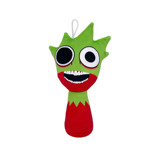 lime horror plush sprunki with a face on a white background