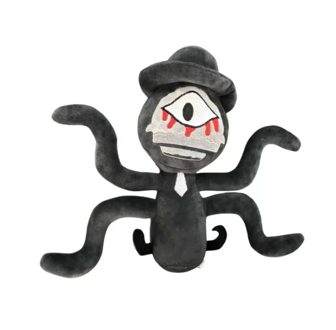 Black plush toy Mr. Black Sprunki Horror Plushie featuring an eye and mouth on a white background